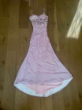 Glitter Blush Mermaid Spaghetti Straps Long Prom Dress w Beading